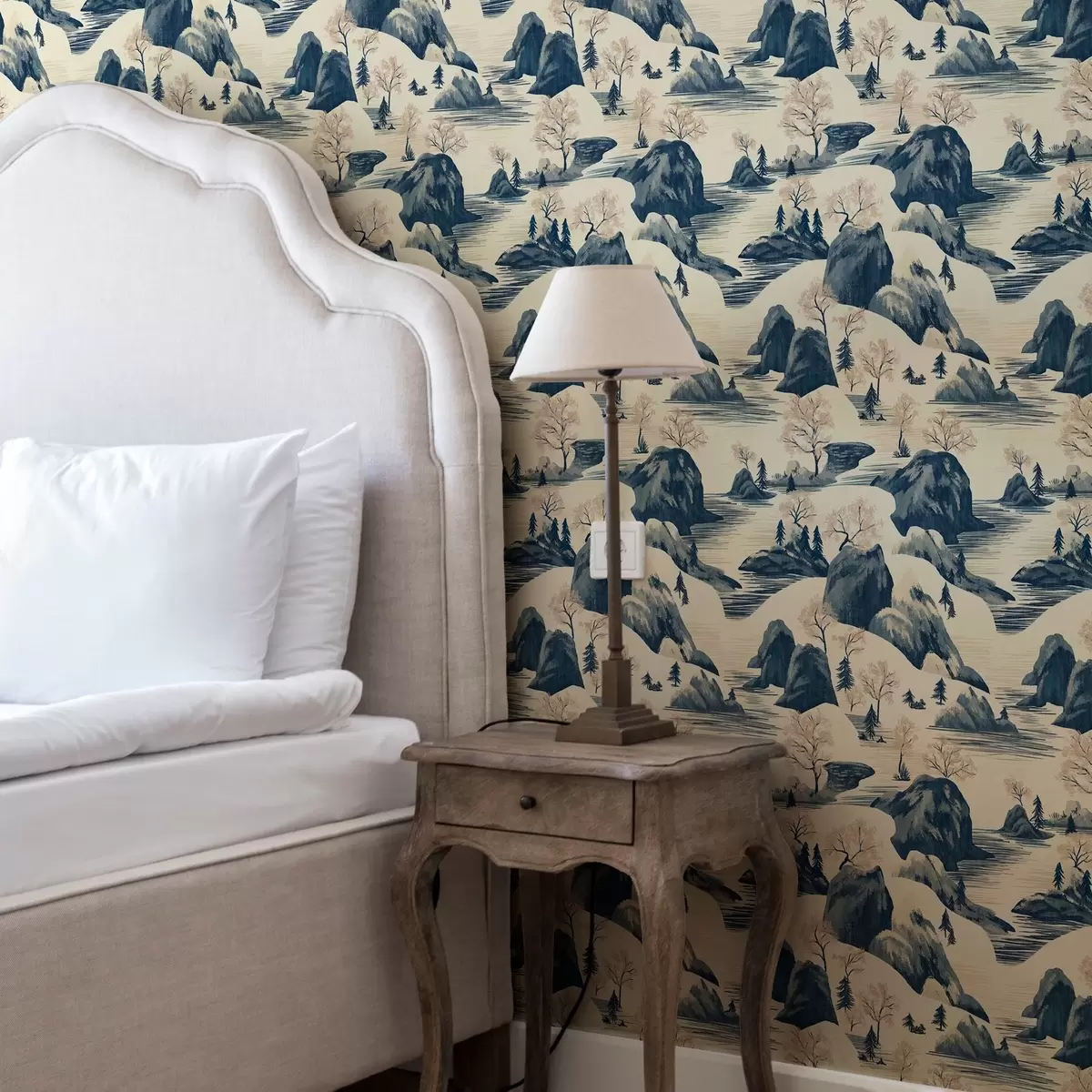 Papel de parede Paisagens de inverno com rio de montanha em tons de azul a00103