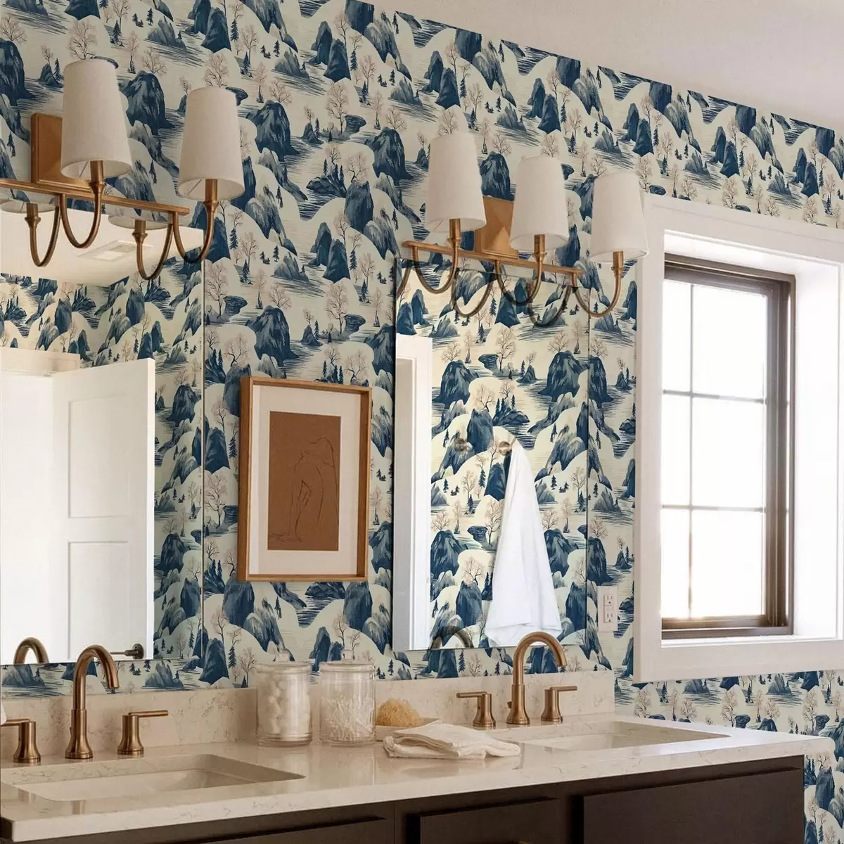 Papel de parede Paisagens de inverno com rio de montanha em tons de azul a00103