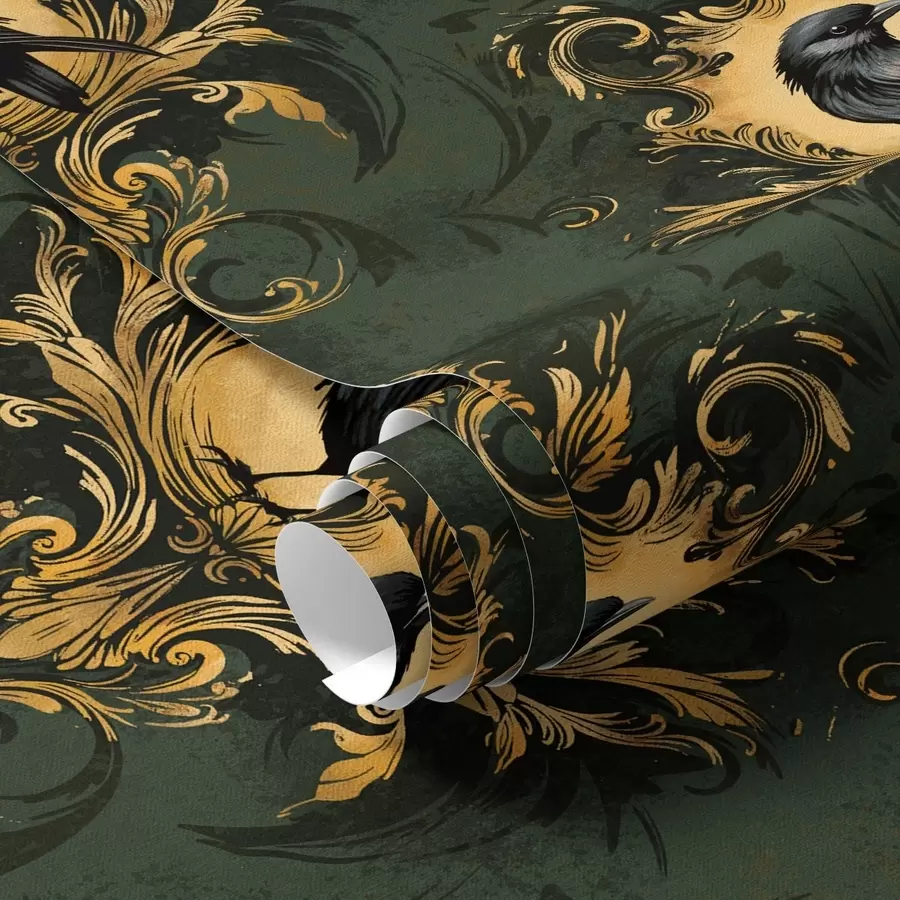 murais de parede Corvo em uma moldura em um fundo verde a00105