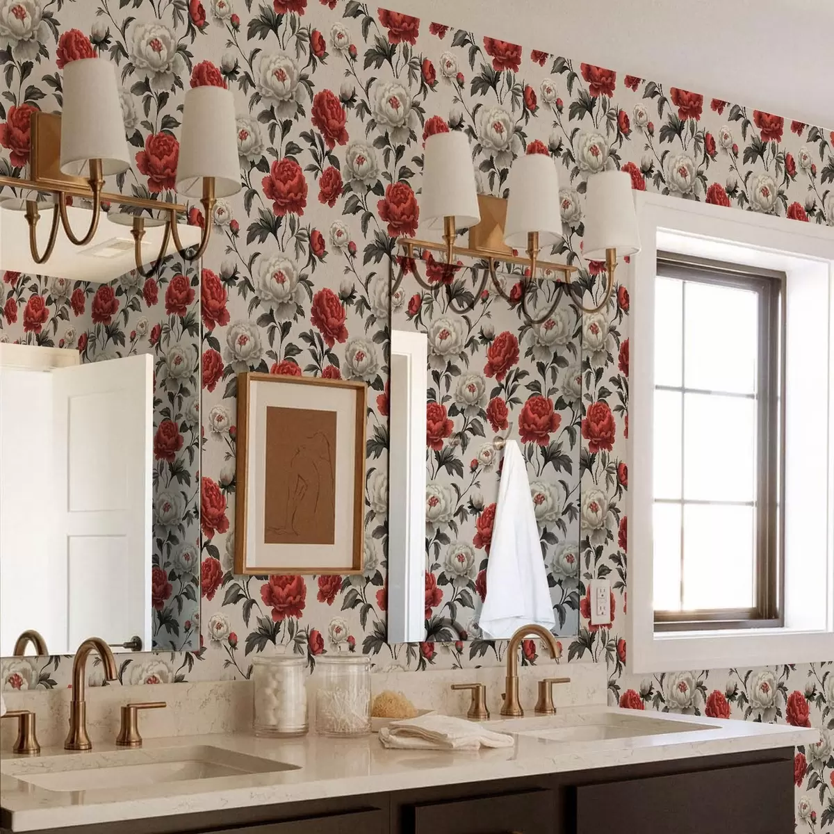 Papel de parede Peônias em estilo retrô em um fundo bege a00107