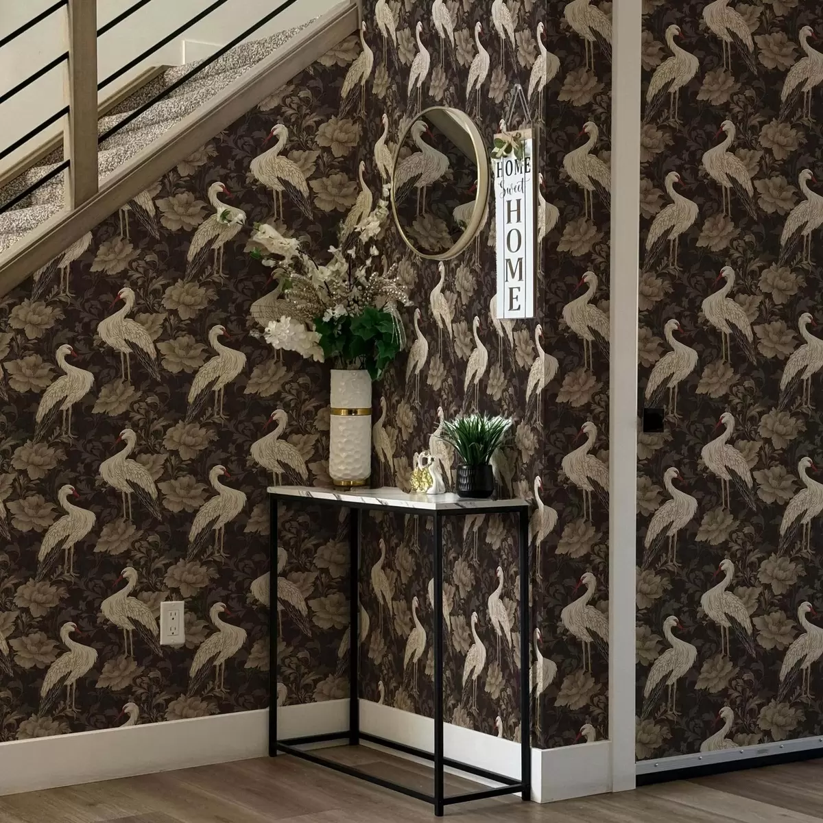 Papel de parede Grous entre flores grandes em uma paleta clássica de tons pastéis a00108