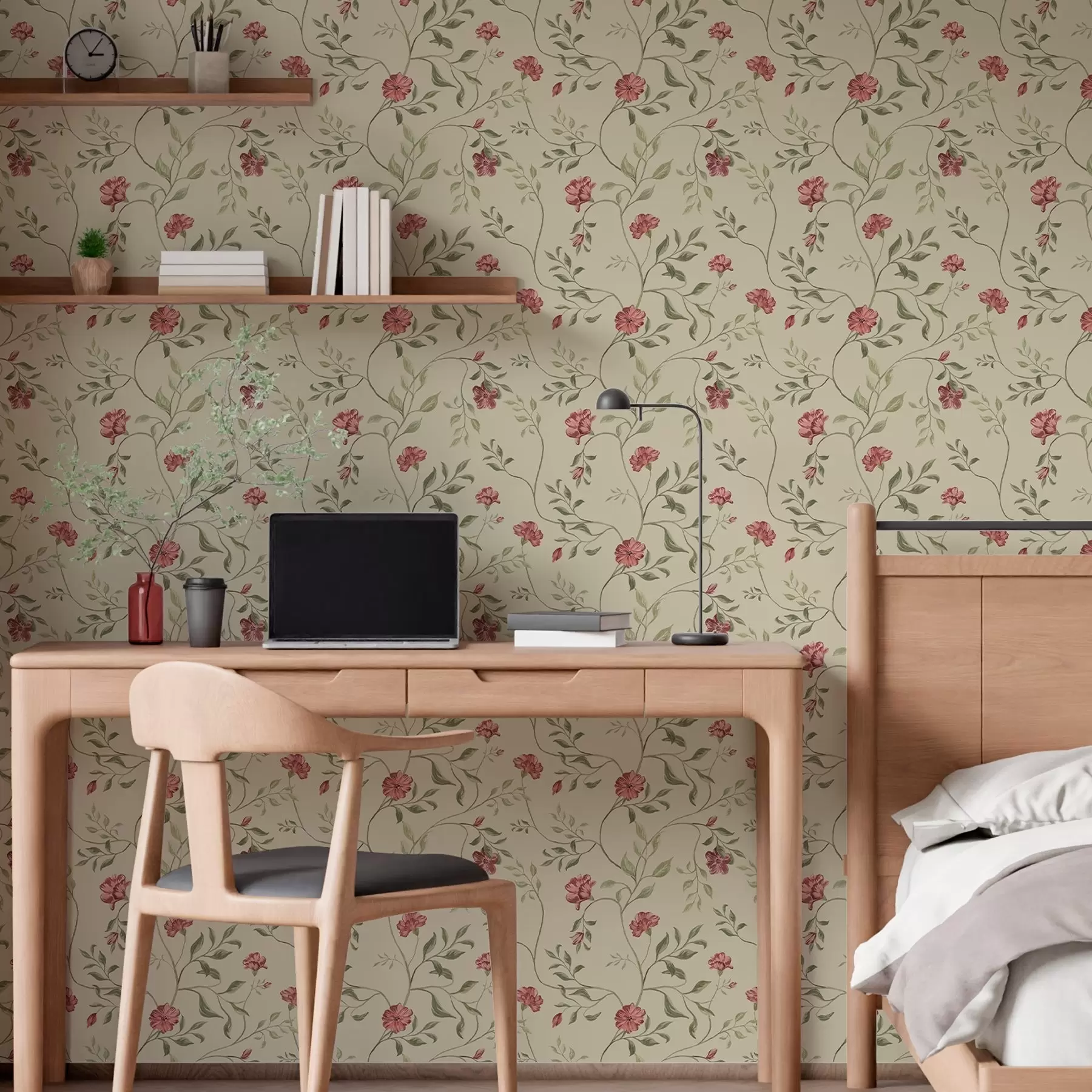 murais de parede Flores e botões vermelhos em um fundo claro a00114