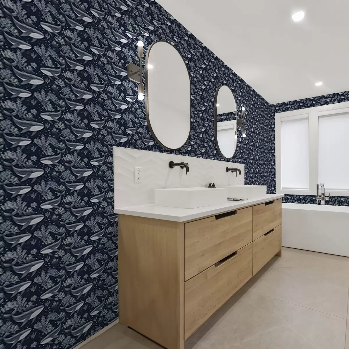 Papel de parede Baleias e corais em um fundo azul escuro a00116v1