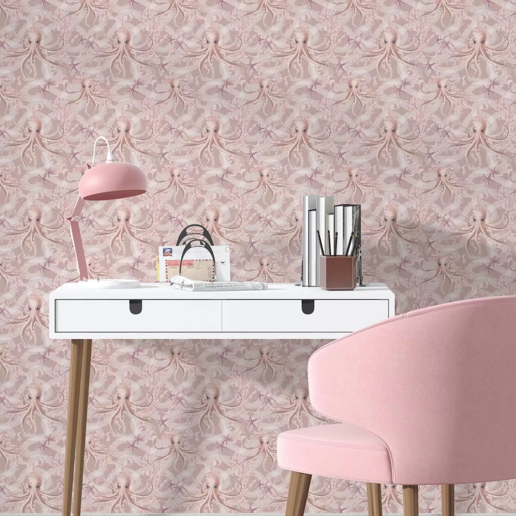 murais de parede Polvos em um fundo rosa a00120