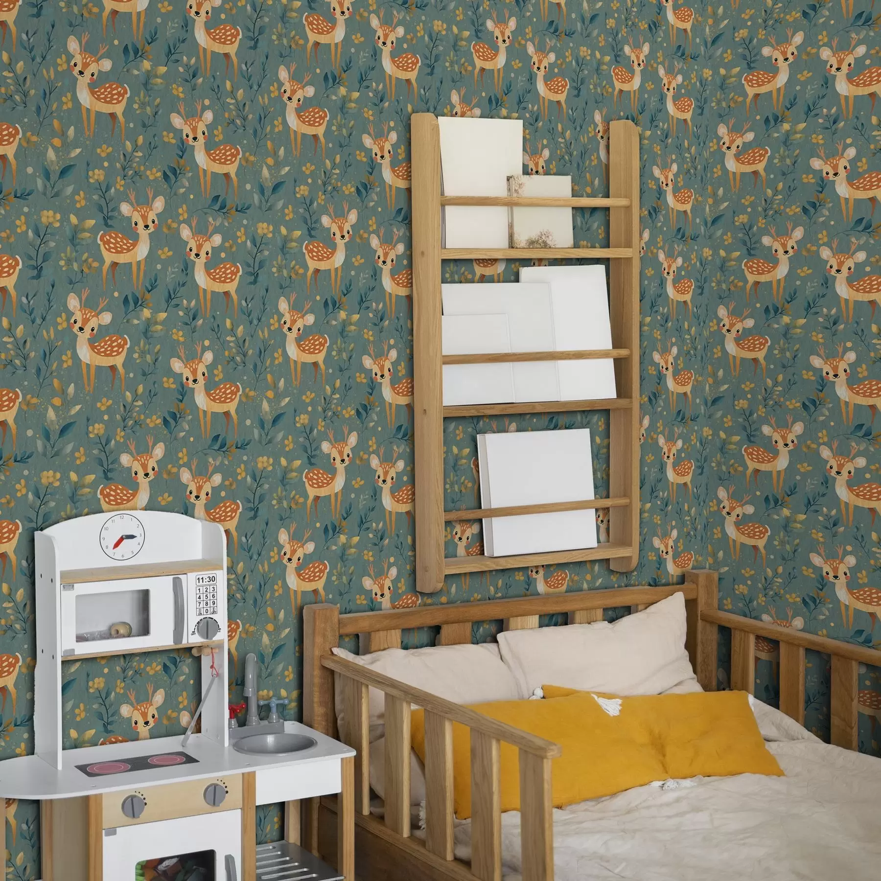 murais de parede Veado bebê na floresta com folhas amarelas a00124v1