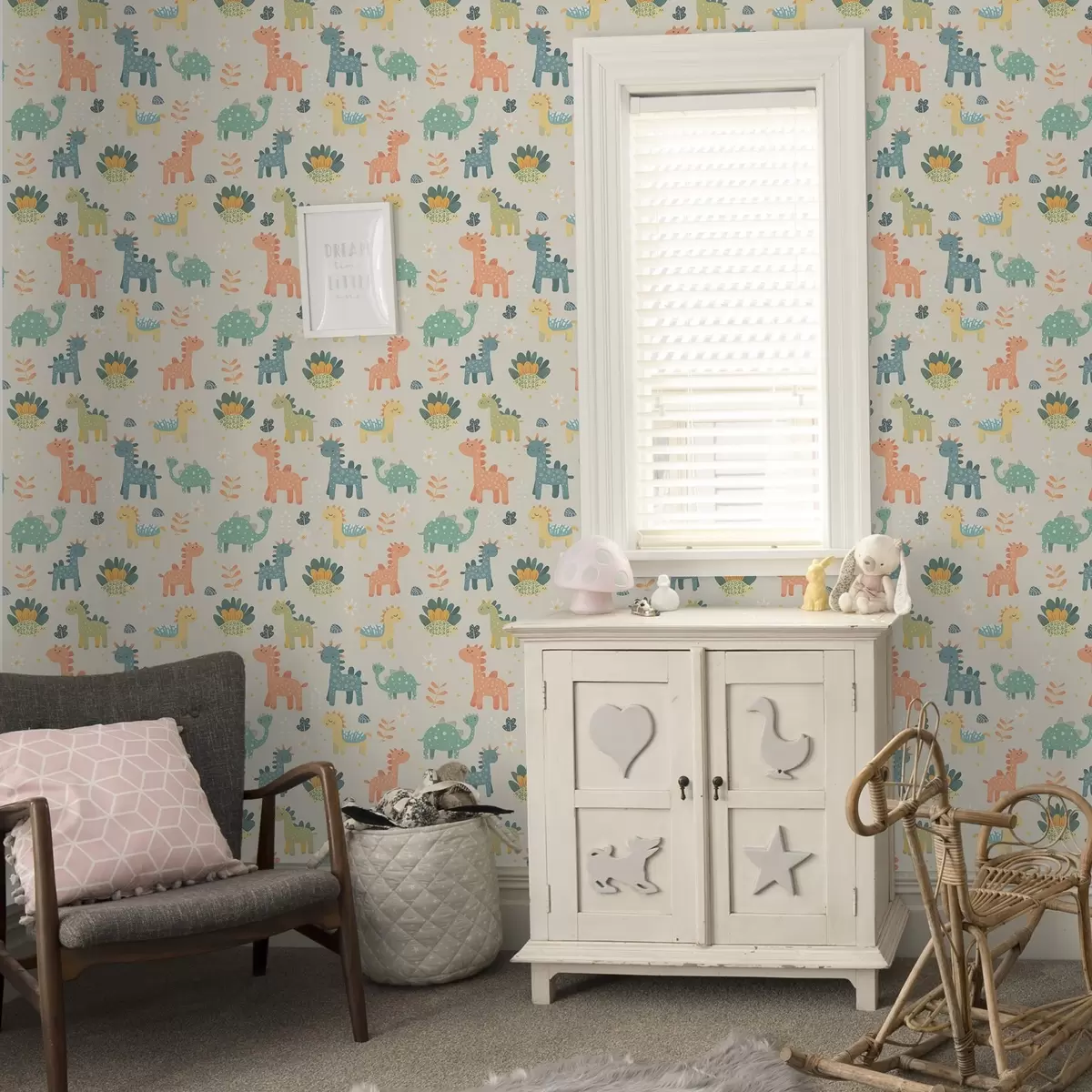 Papel de parede Dinossauros infantis em tons pastéis em um fundo claro a00125