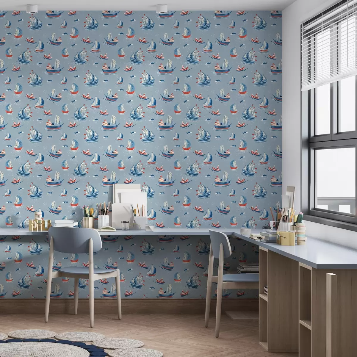 Papel de parede Navios em um fundo azul a00126