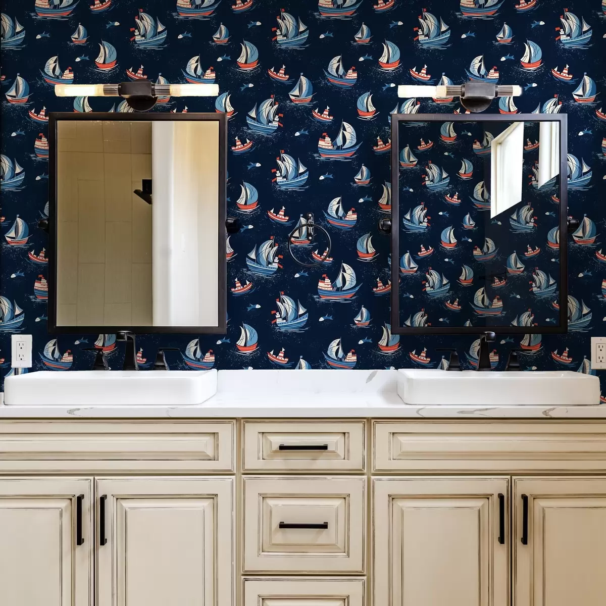 Papel de parede Navios em um fundo azul a00126v1