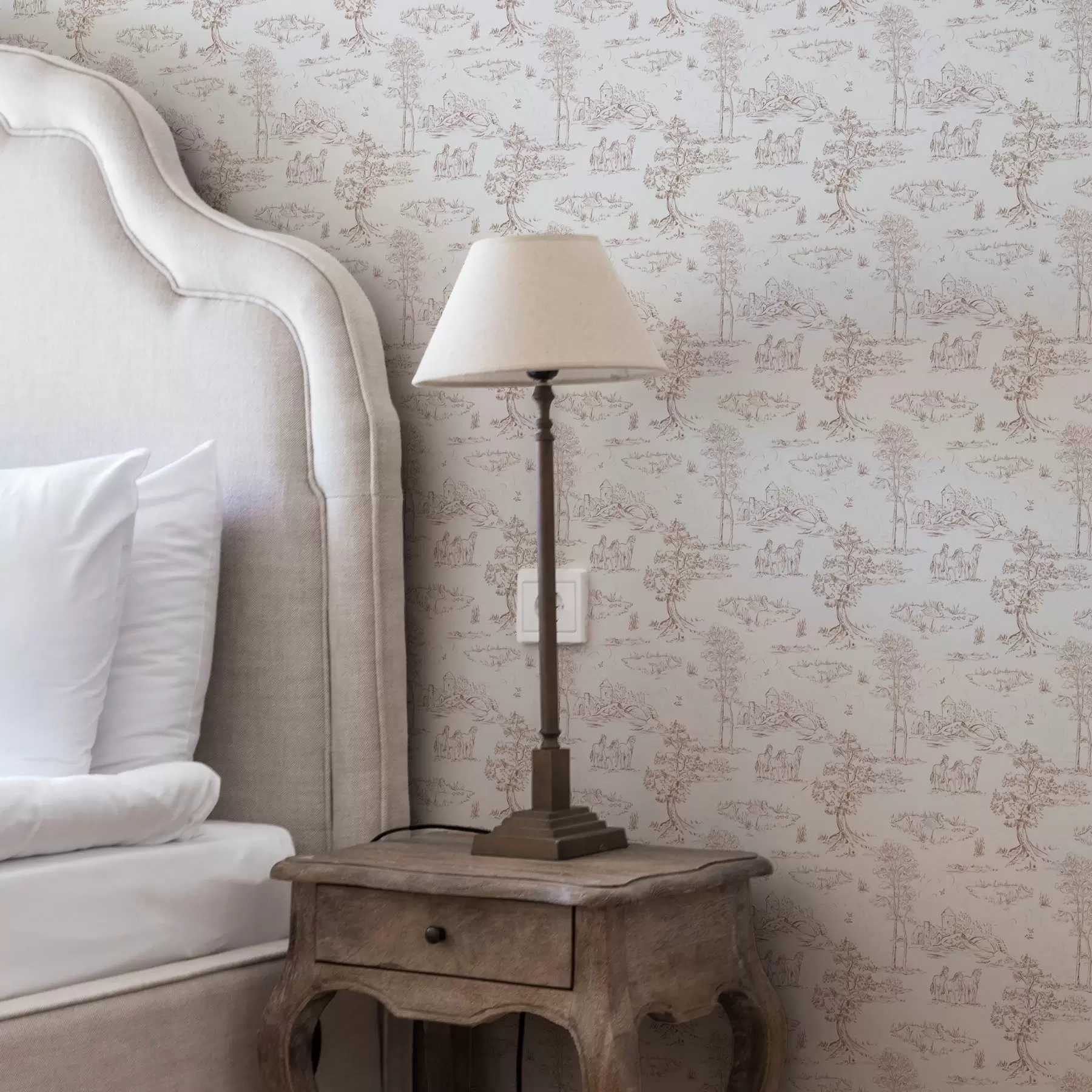 murais de parede Paisagem rural com castelo e cavalos a00133