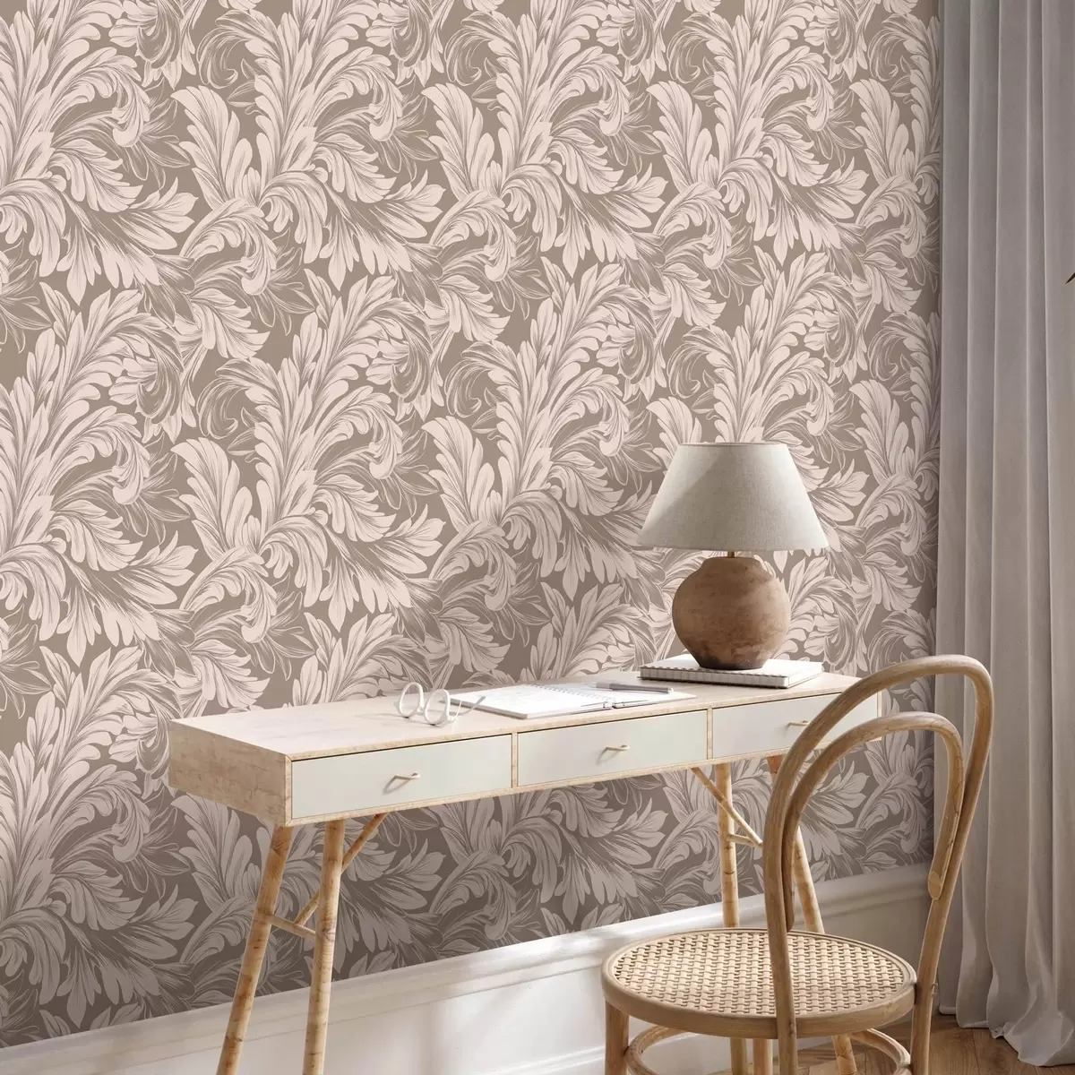 Papel de parede Folhas de creme em um fundo marrom a00135v3