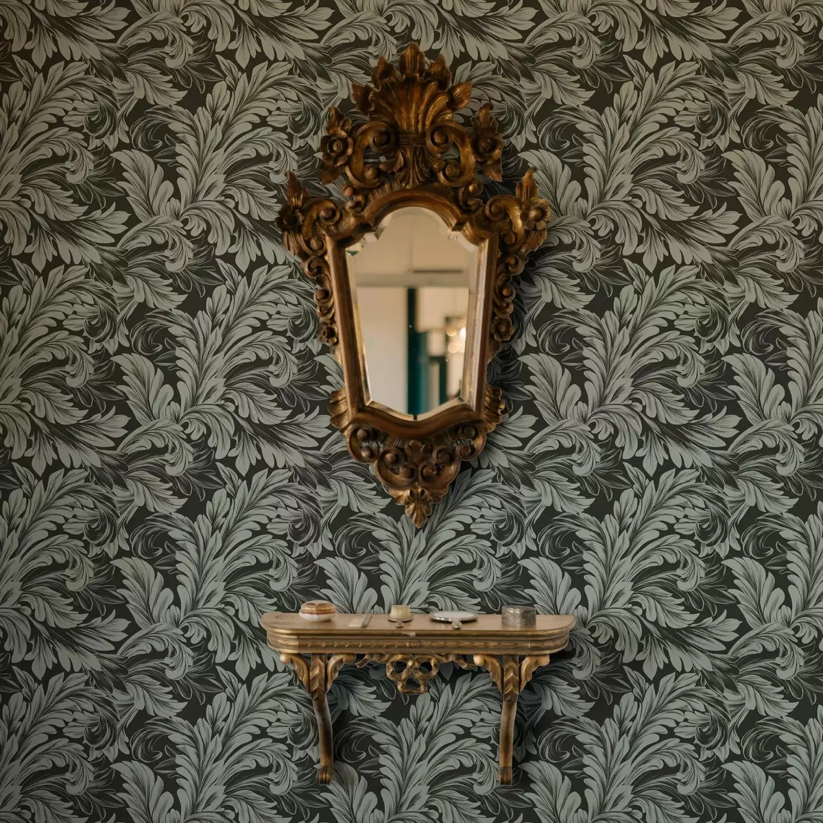 Papel de parede Fundo verde escuro com cachos de menta a00135v4