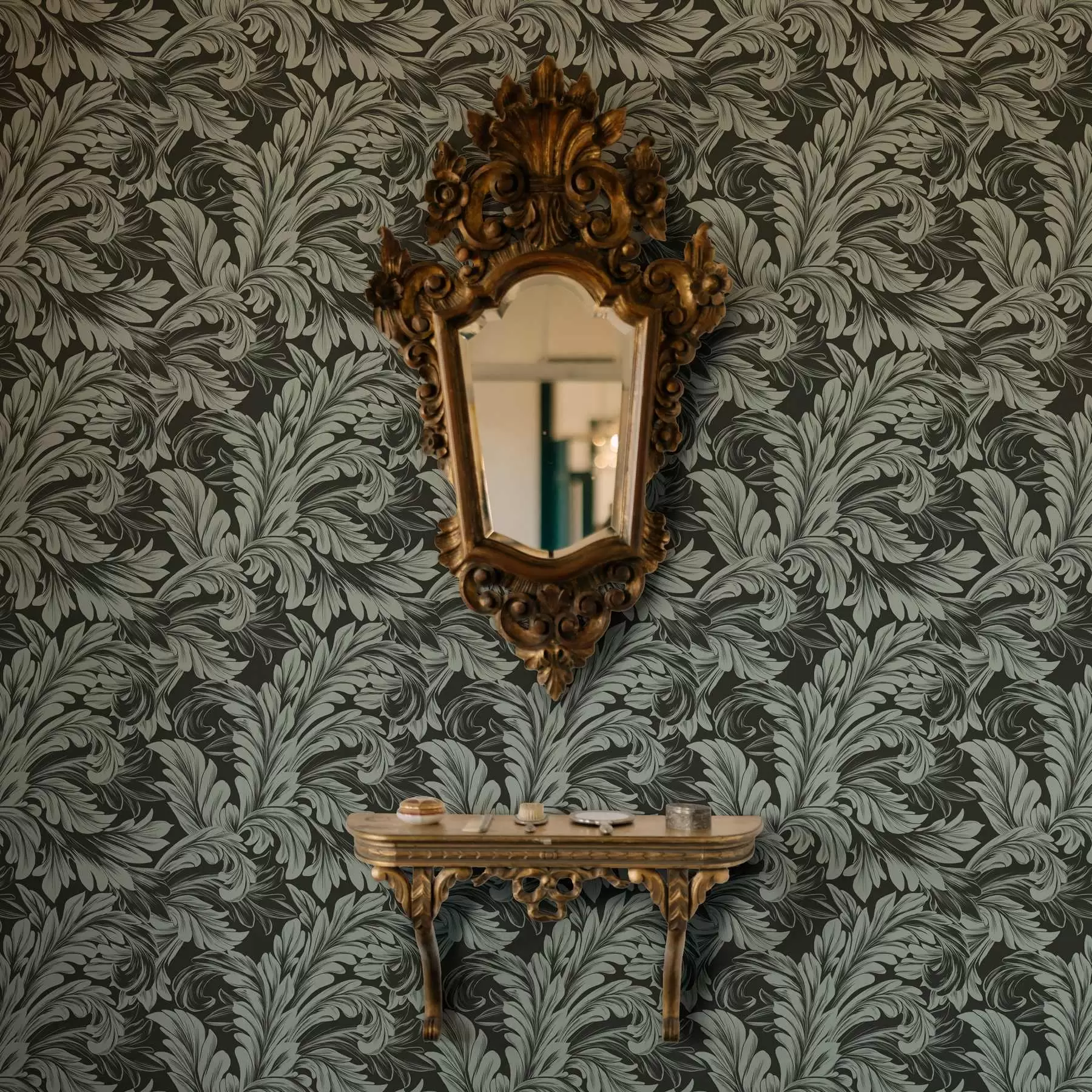 murais de parede Fundo verde escuro com cachos de menta a00135v4