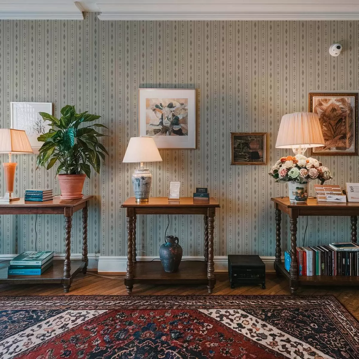 Papel de parede Motivo étnico com padrões nas cores cinza e menta a00138