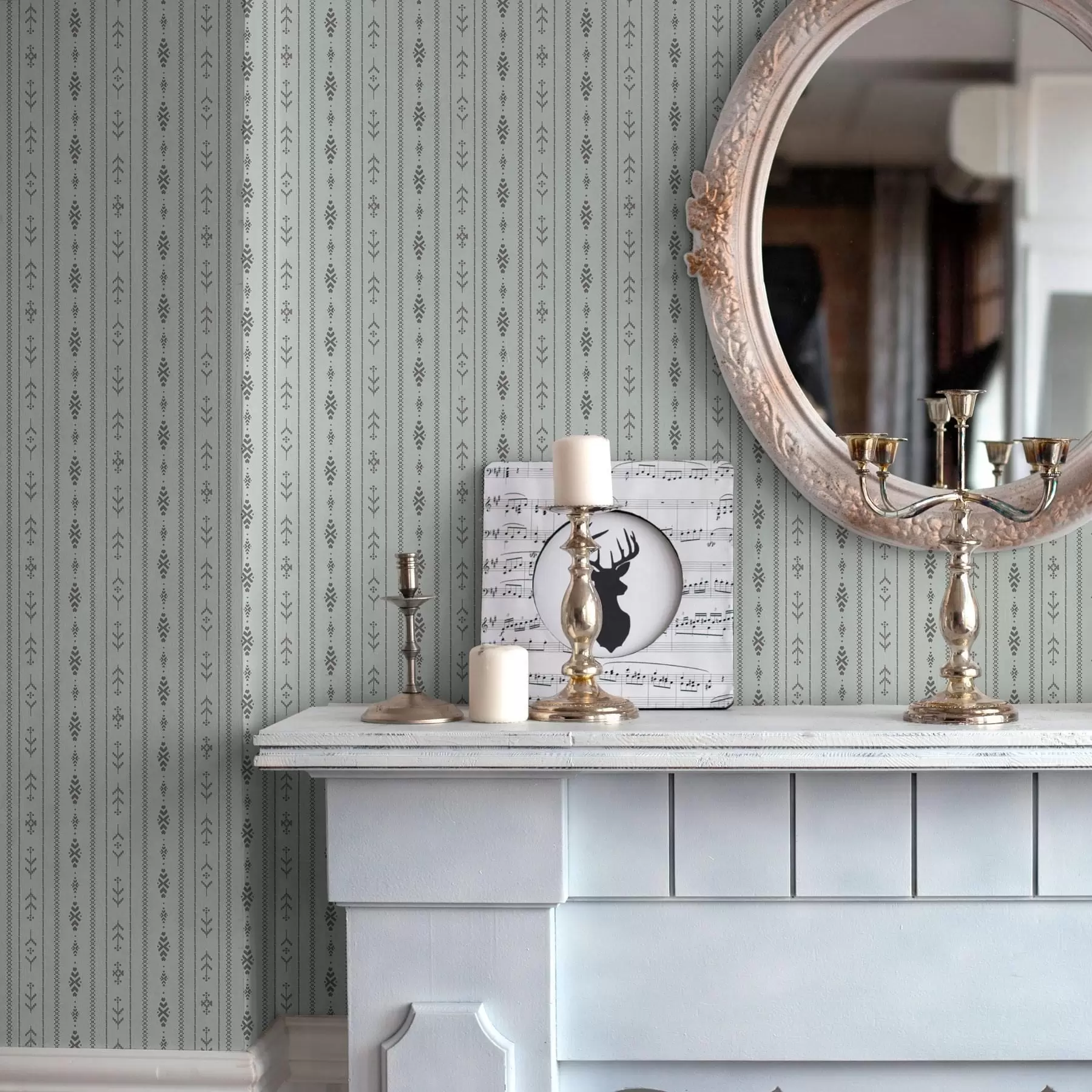 murais de parede Motivo étnico com padrões nas cores cinza e menta a00138