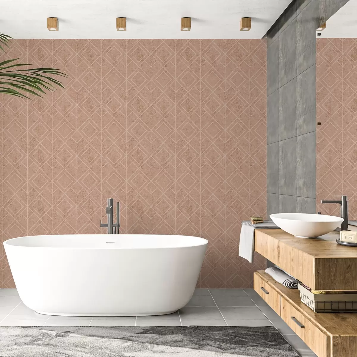 Papel de parede Losangos e linhas gráficas em tons terrosos a00141v1