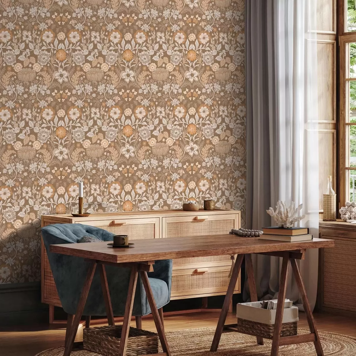 Papel de parede Composição floral em terracota com ornamentos a00145v1