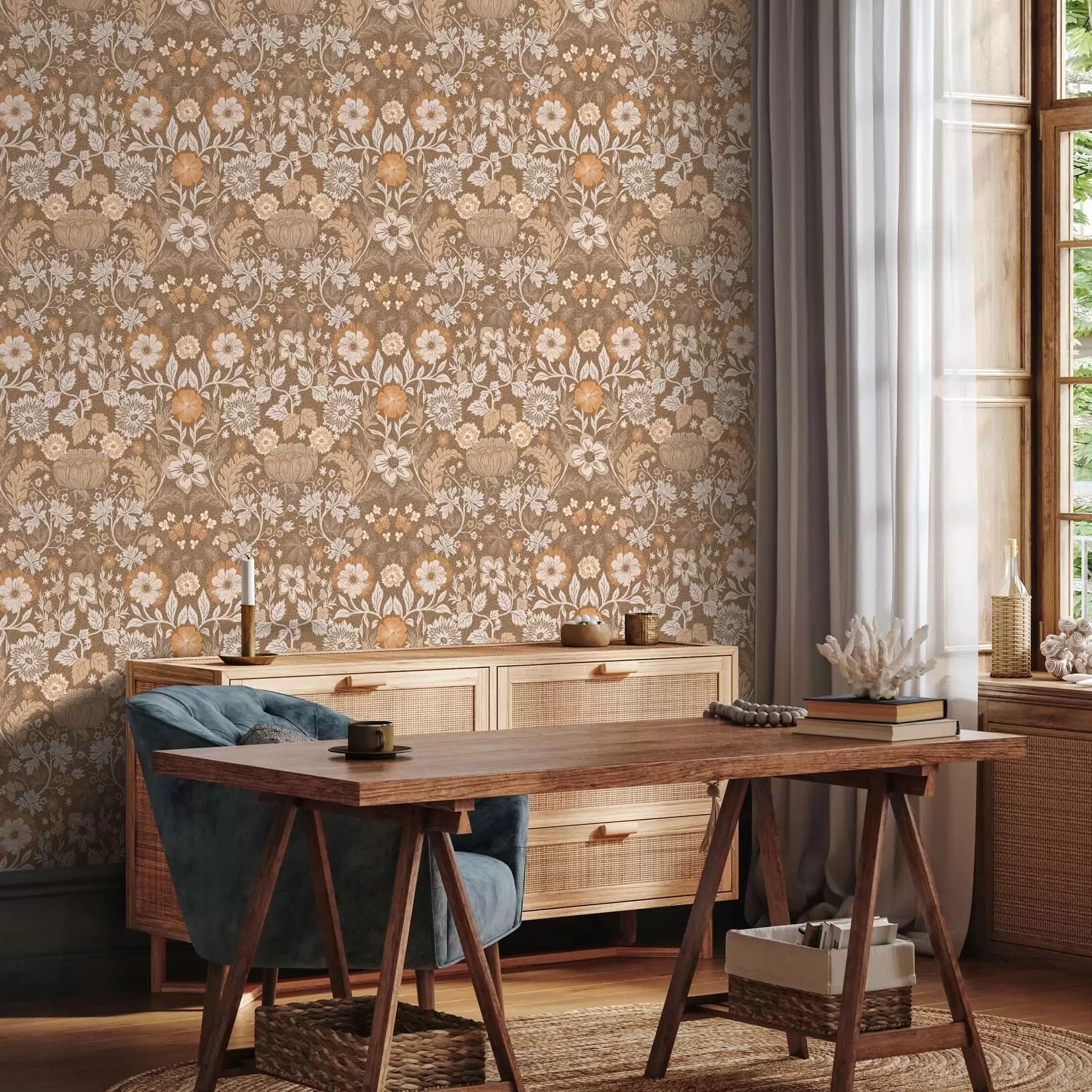 murais de parede Composição floral em terracota com ornamentos a00145v1