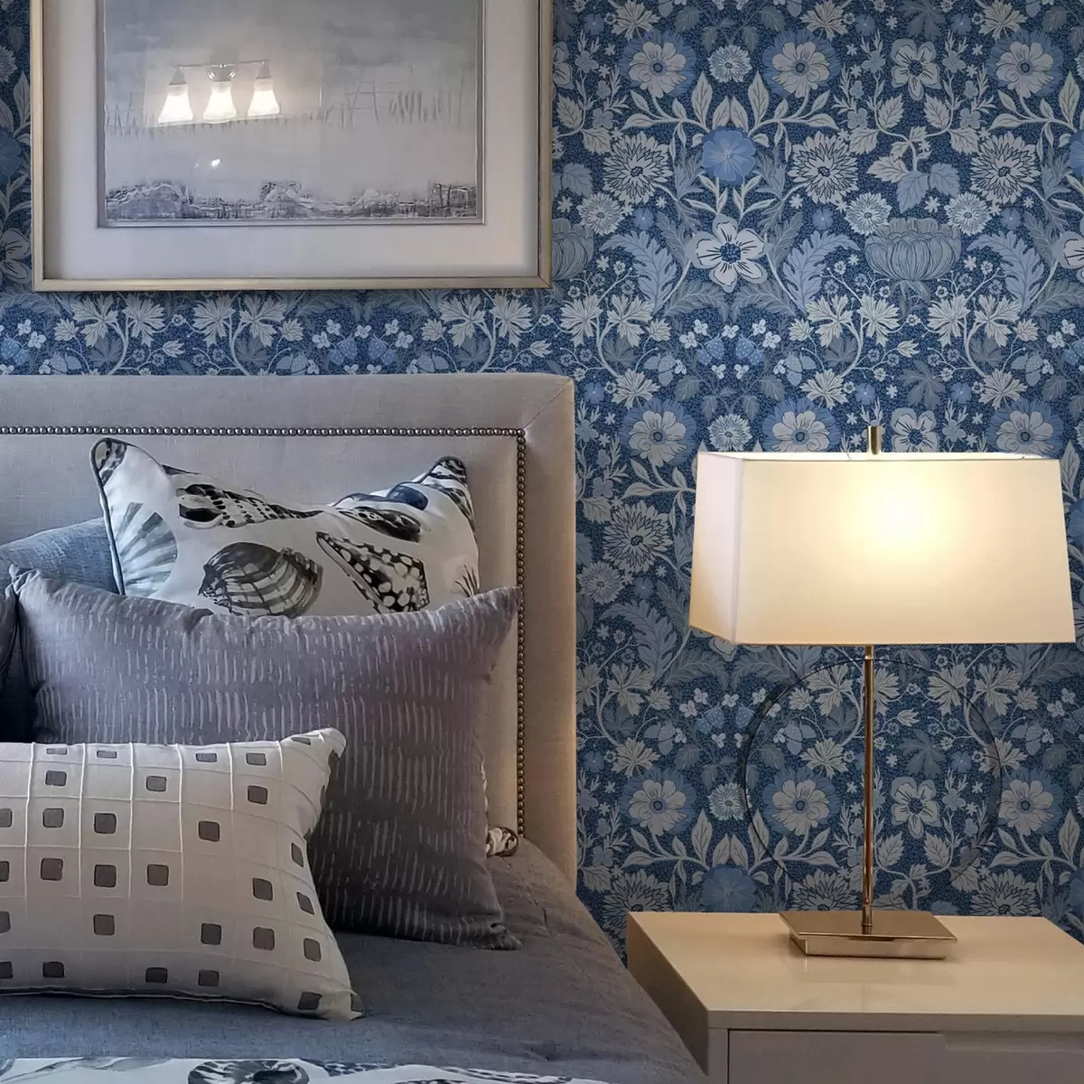 Papel de parede Estampa botânica azul em estilo vintage a00145v2