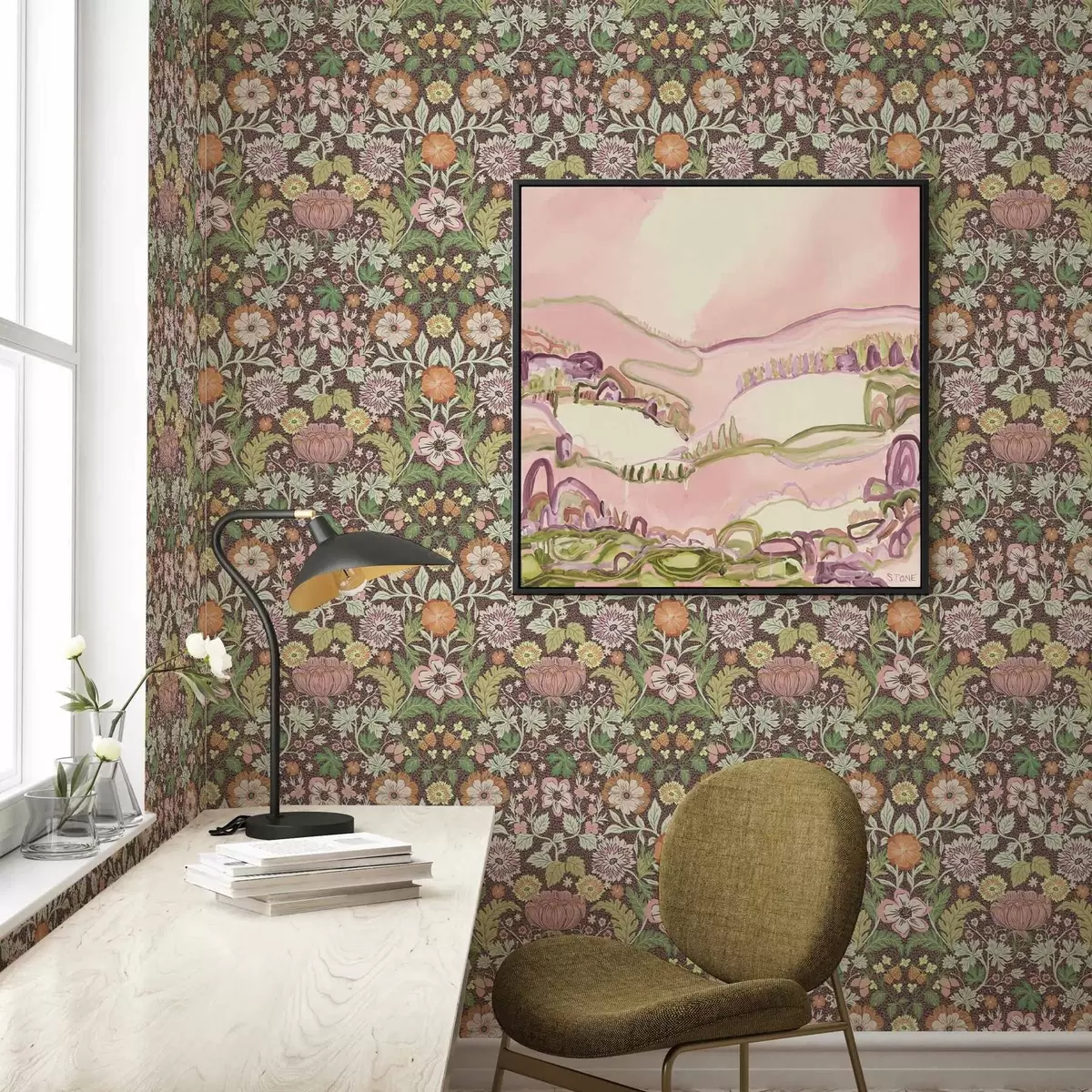 Papel de parede Padrão colorido com vegetação e flores a00145v3