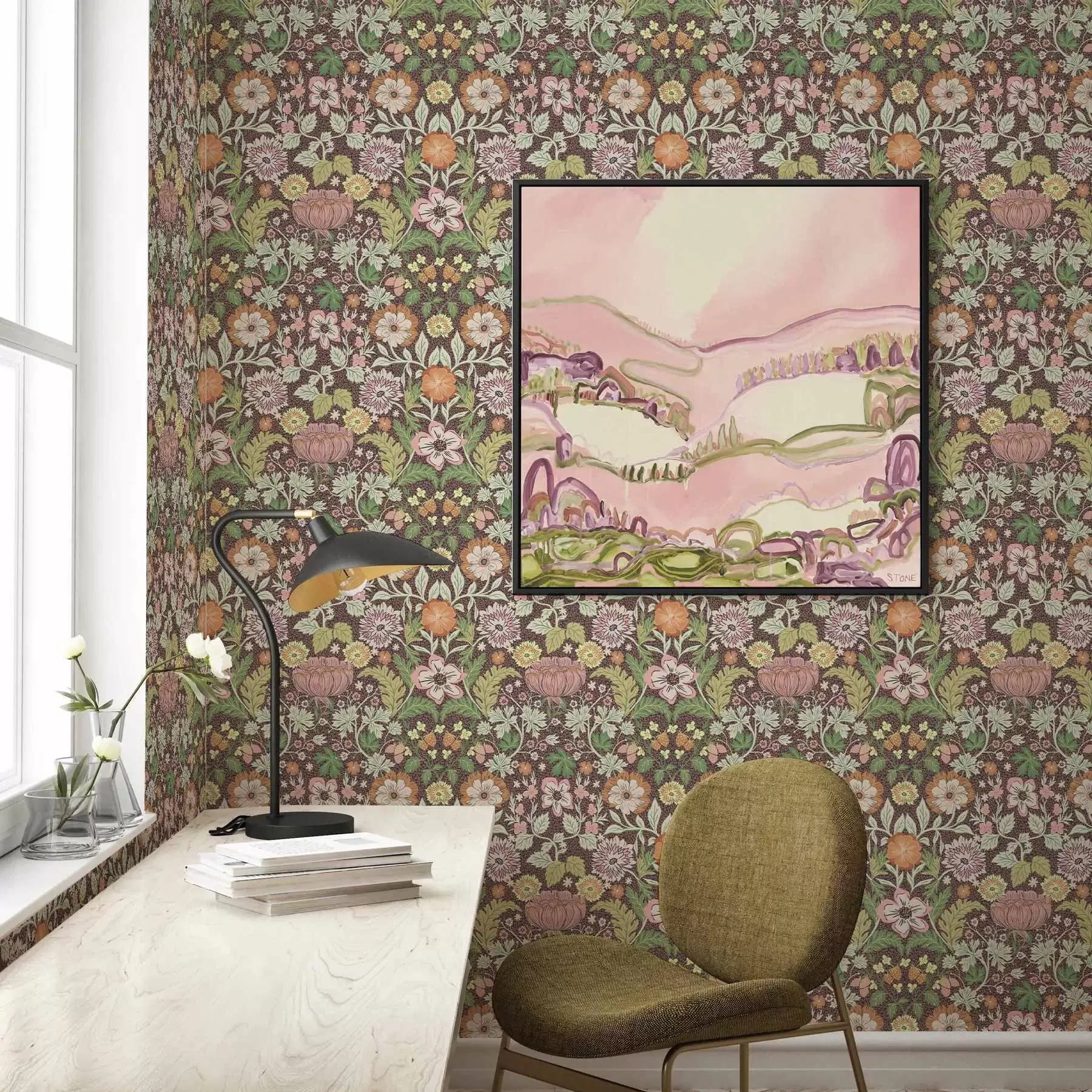 murais de parede Padrão colorido com vegetação e flores a00145v3