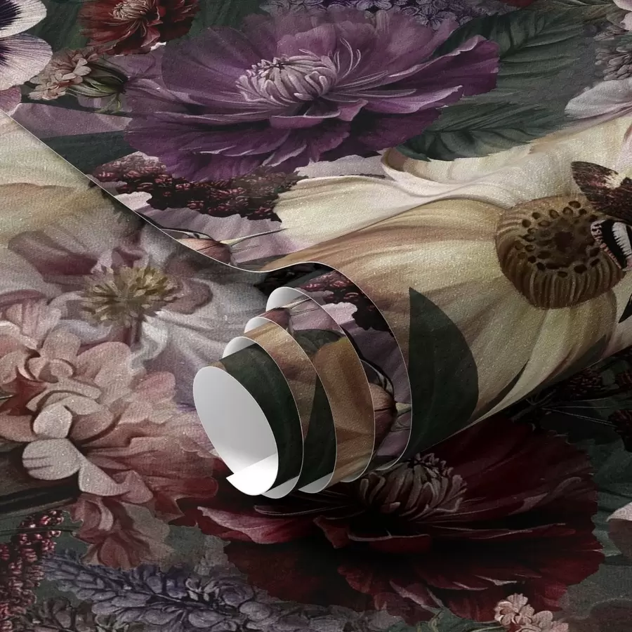 murais de parede Estampa floral artística em cores escuras a00147