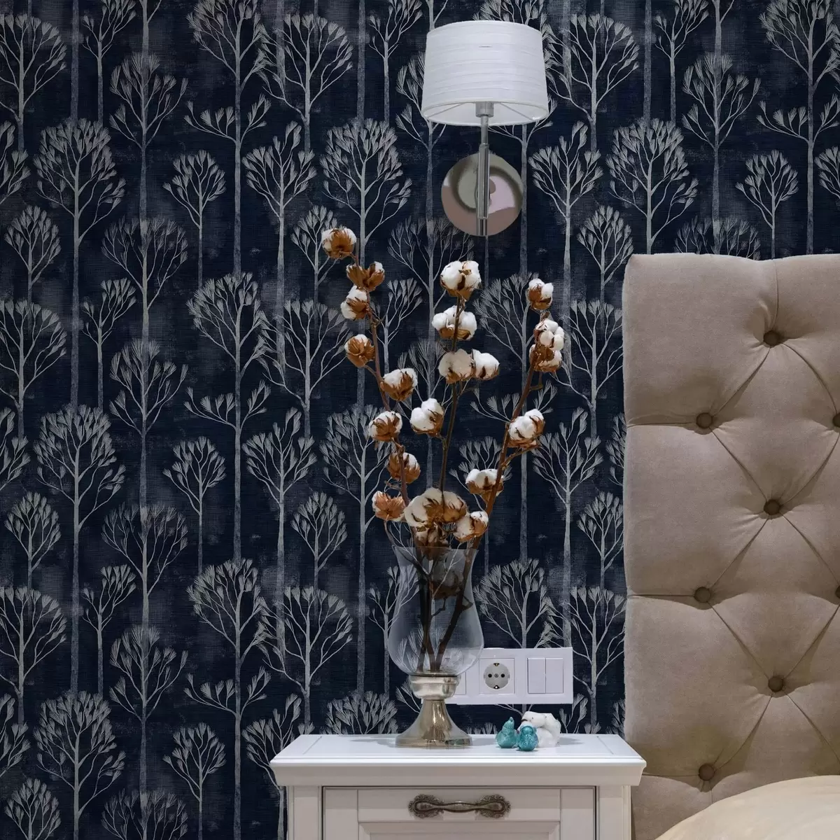 Papel de parede Botânica com árvores brancas em estilo escandinavo a00148