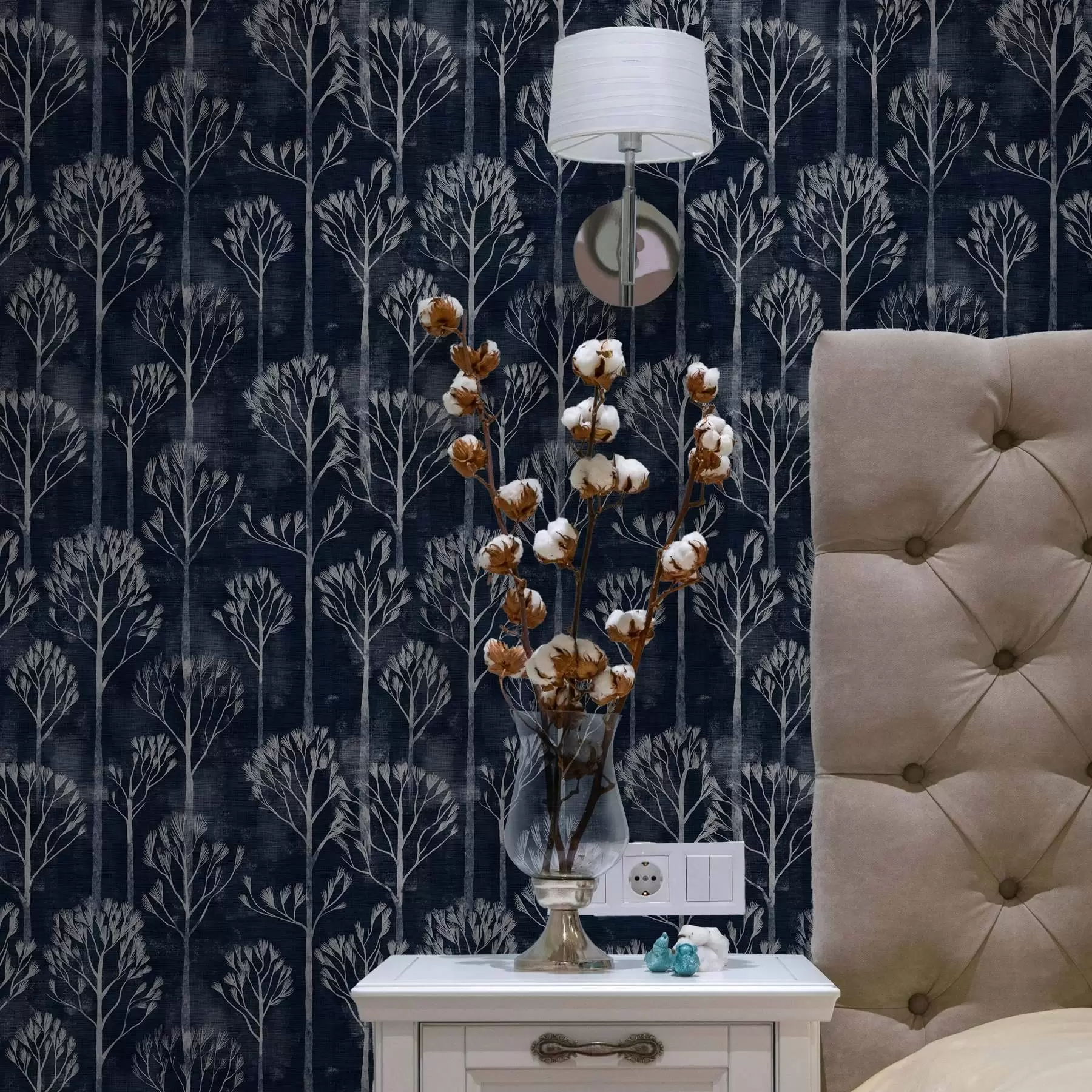 murais de parede Botânica com árvores brancas em estilo escandinavo a00148