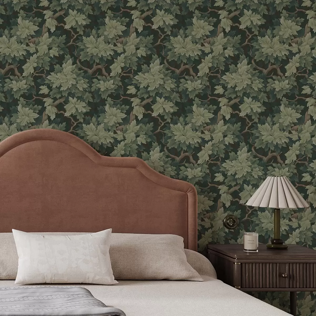 Papel de parede Folhas de carvalho em um fundo verde a00151