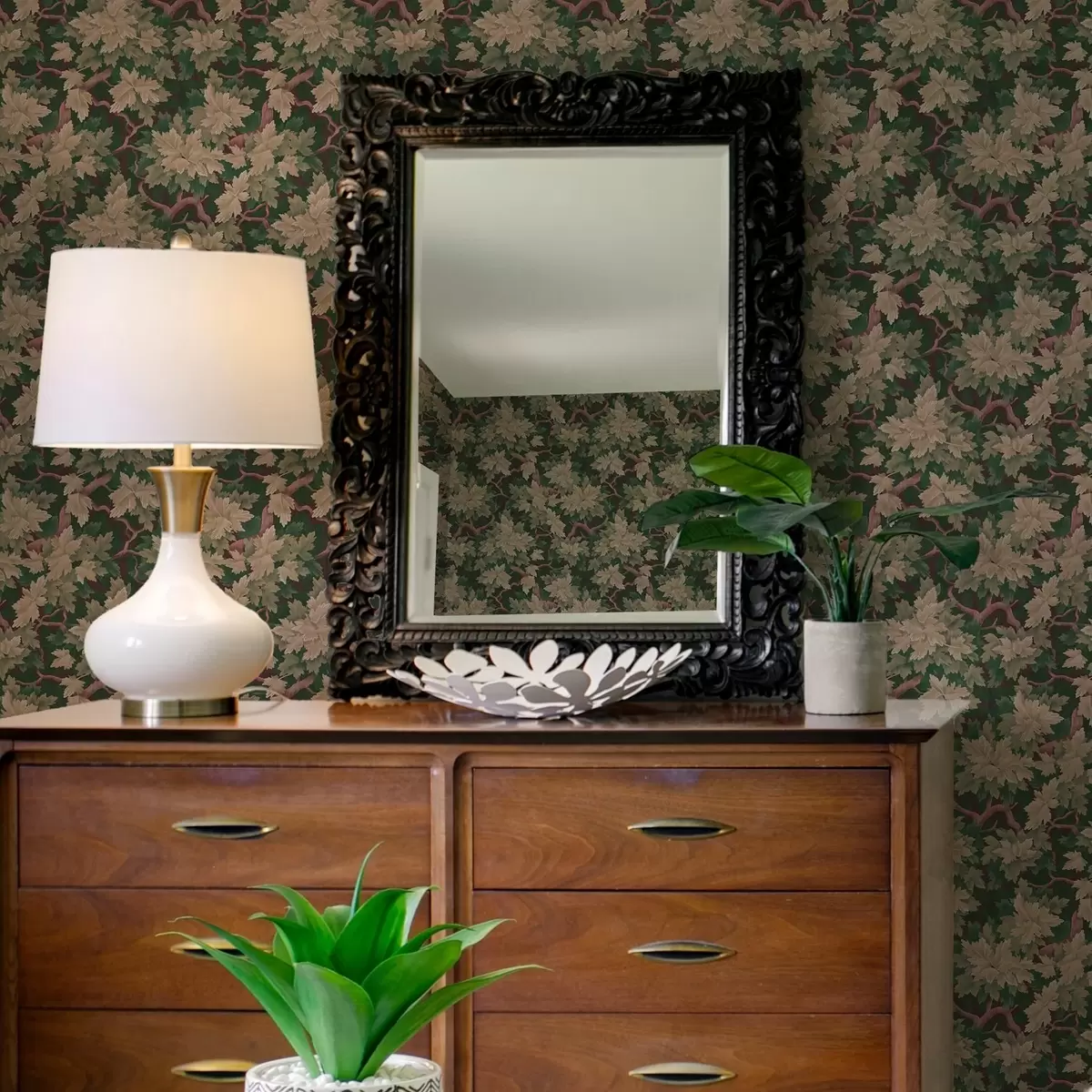 Papel de parede Folhas em uma paleta quente em um fundo escuro a00151v1