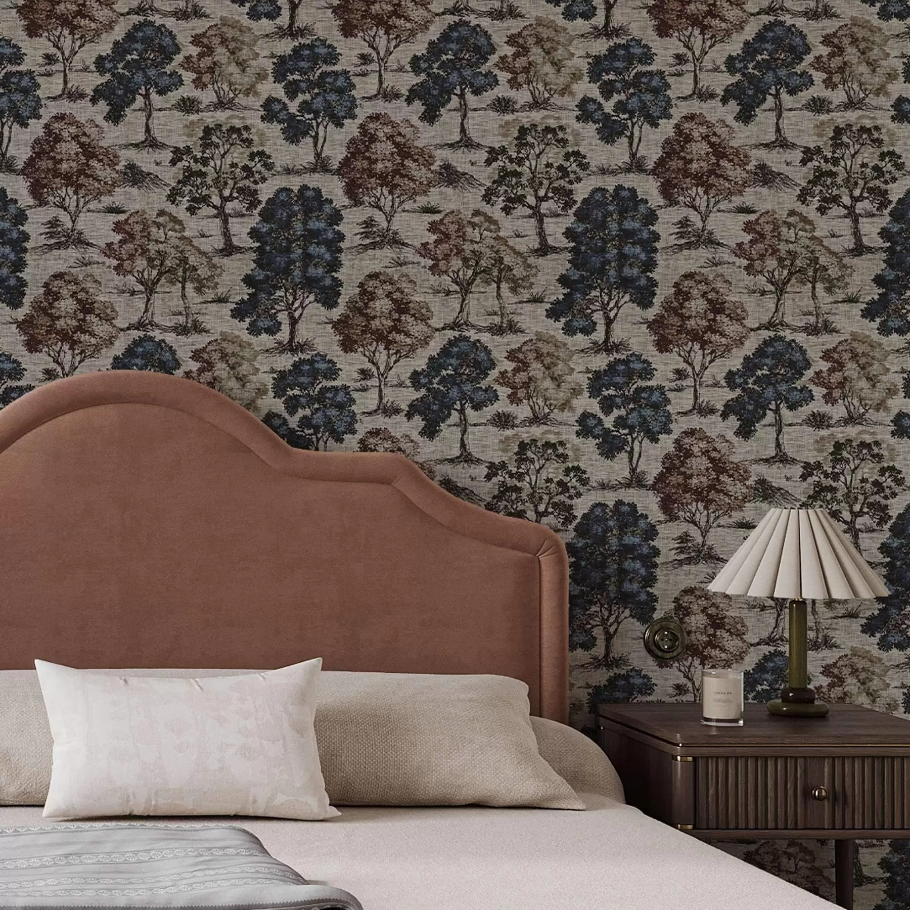 murais de parede Gráfico com árvores em um fundo de linho claro a00152