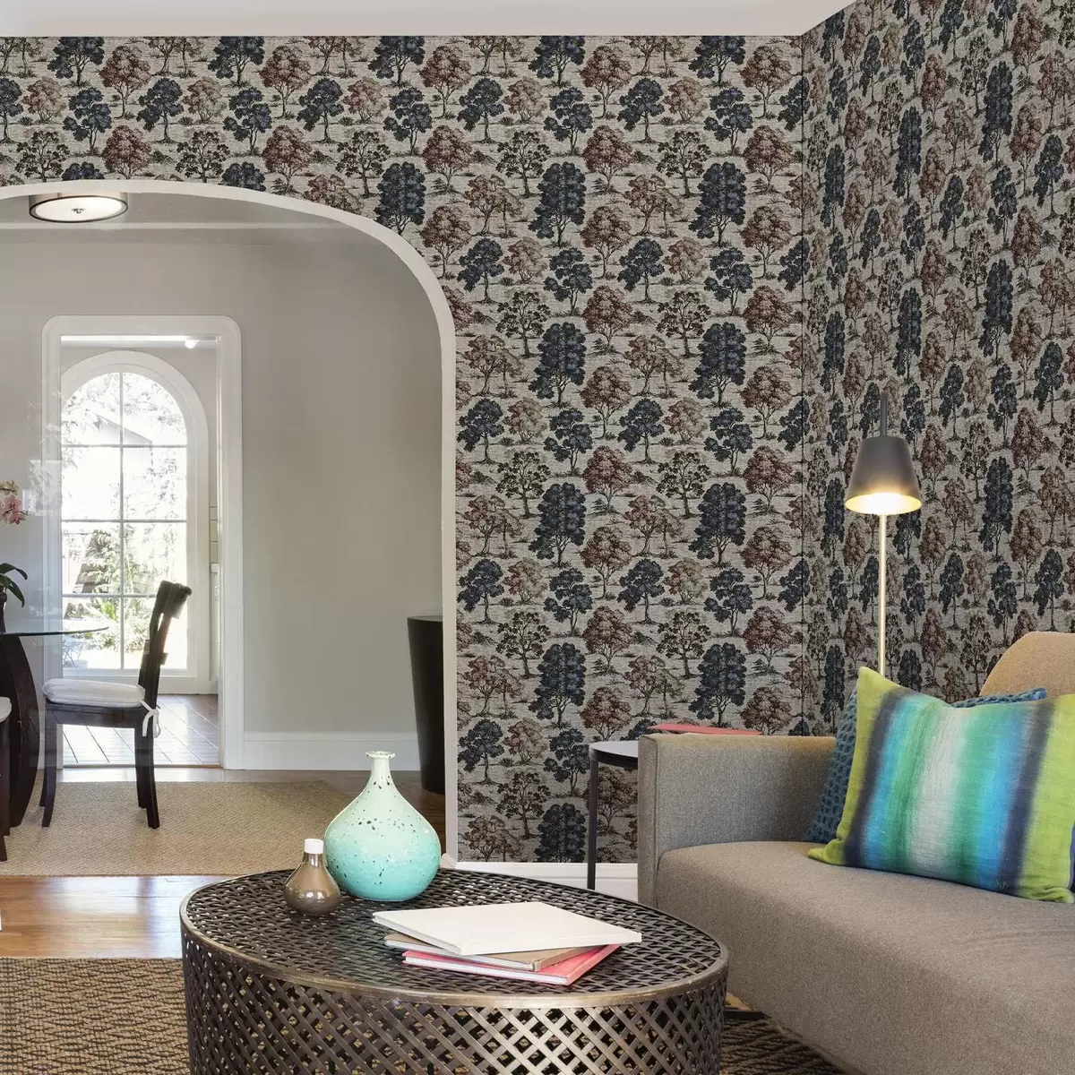 Papel de parede Gráfico com árvores em um fundo de linho claro a00152