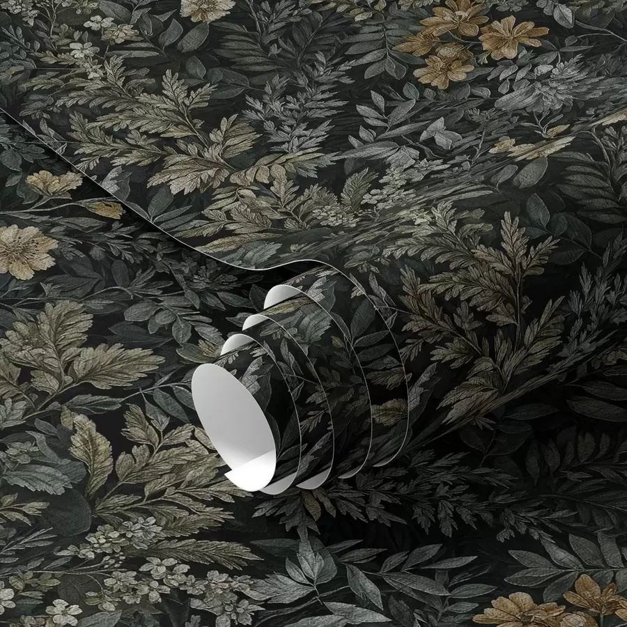 murais de parede Estampa escura com flores silvestres a00159