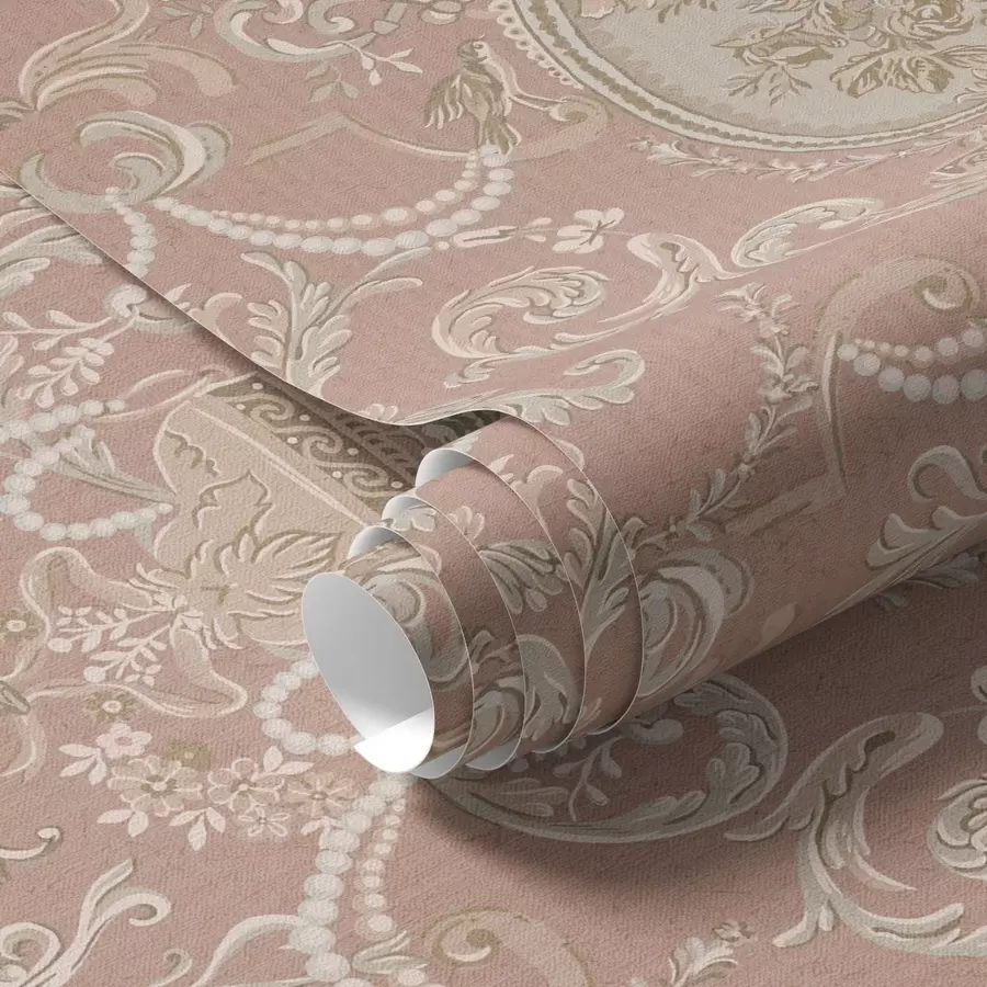 murais de parede Ornamento barroco com flores em um fundo rosa a00160