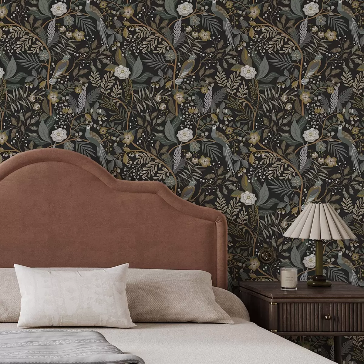 Papel de parede Pássaros entre galhos em um fundo escuro a00161