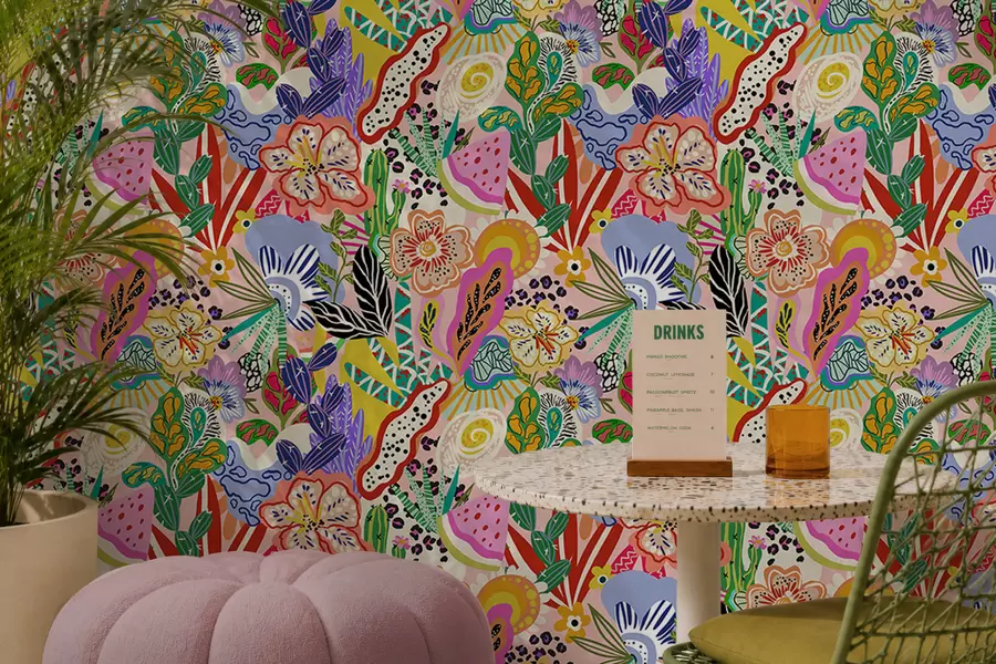 murais de parede Estampa floral abstrata em estilo pop art a00167