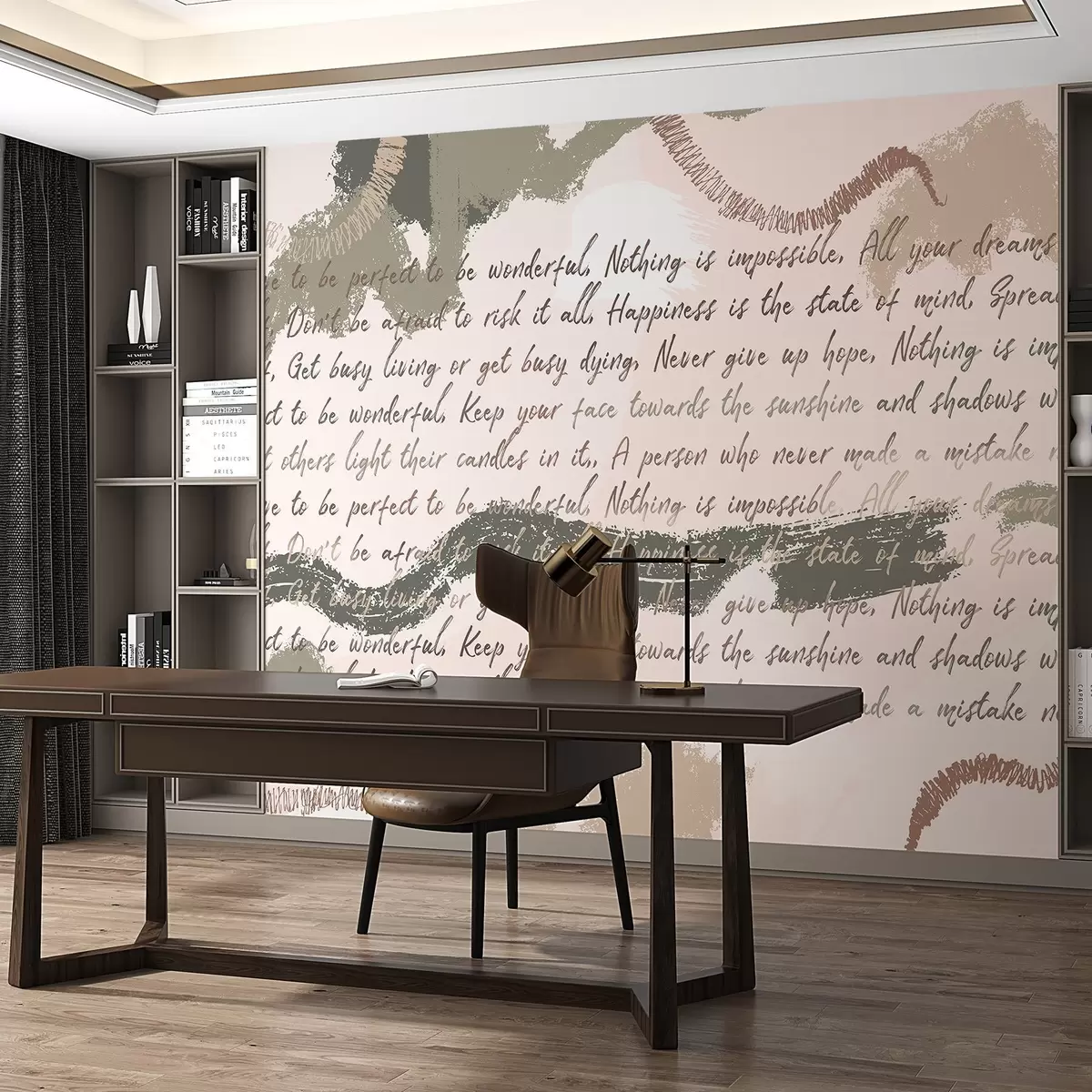 murais de parede Design com citações inspiradoras, abstração, cores naturais w03909