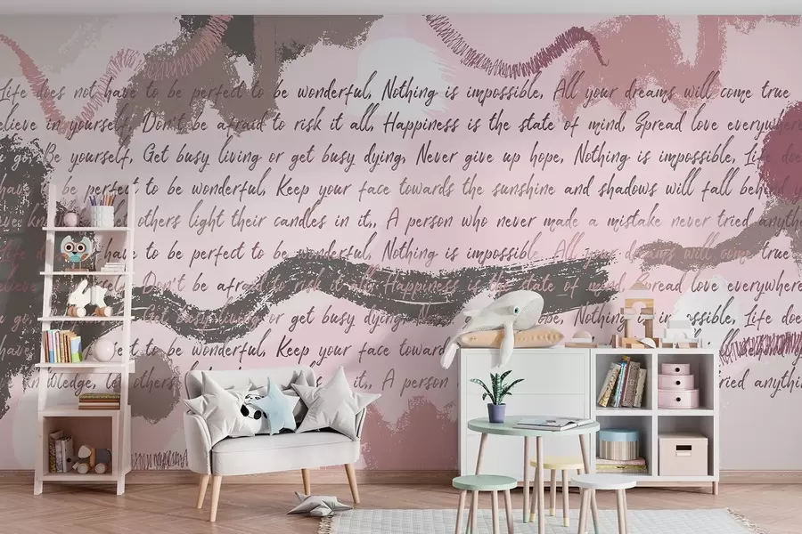 murais de parede Design com citações inspiradoras, abstração e cores rosa w03909v3
