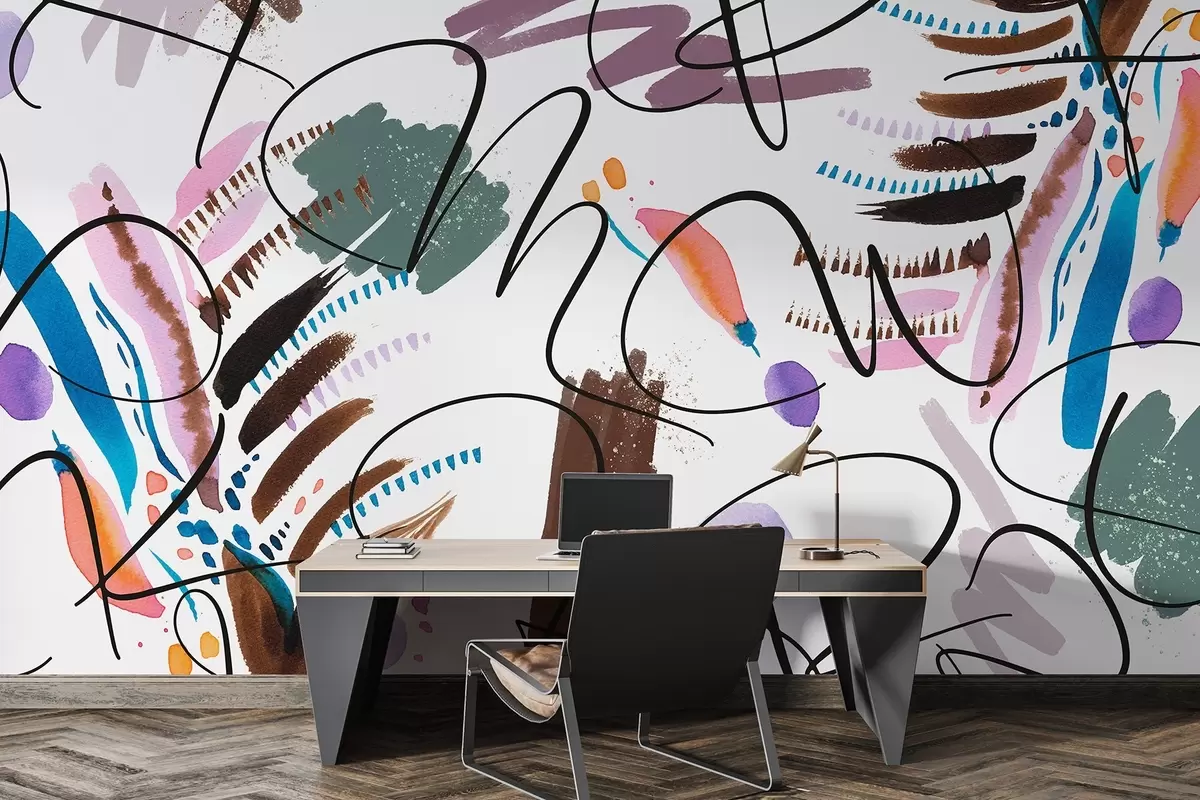 murais de parede Letras com tinta, caligrafia, pinceladas, cores vivas, abstração w03912