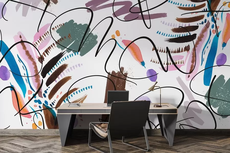 murais de parede Letras com tinta, caligrafia, pinceladas, cores vivas, abstração w03912