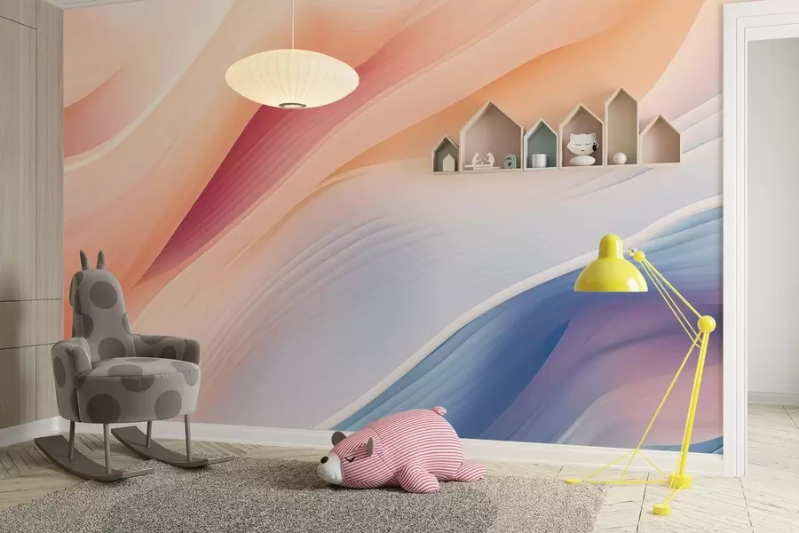 murais de parede formas fluidas abstratas inspiradas no vento e na água, pintadas à mão com suaves gradientes pastéis e textura sutil, movimento orgânico como seda em câmera lenta, fundo marfim claro, harmonia natural, sem objetos, sem símbolos, composição poética moderna de papel de parede w03942