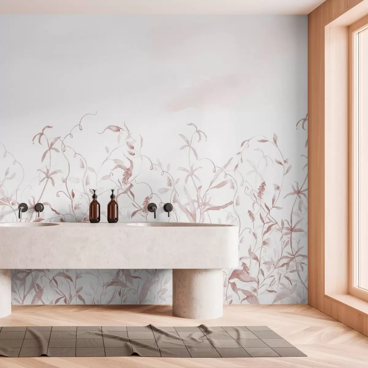 murais de parede Imitação de vegetação em aquarela texturizada, tons de vermelho w03928