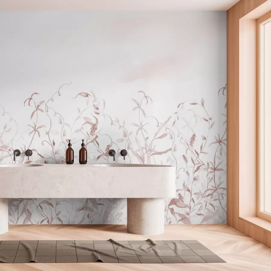 murais de parede Imitação de vegetação em aquarela texturizada, tons de vermelho w03928