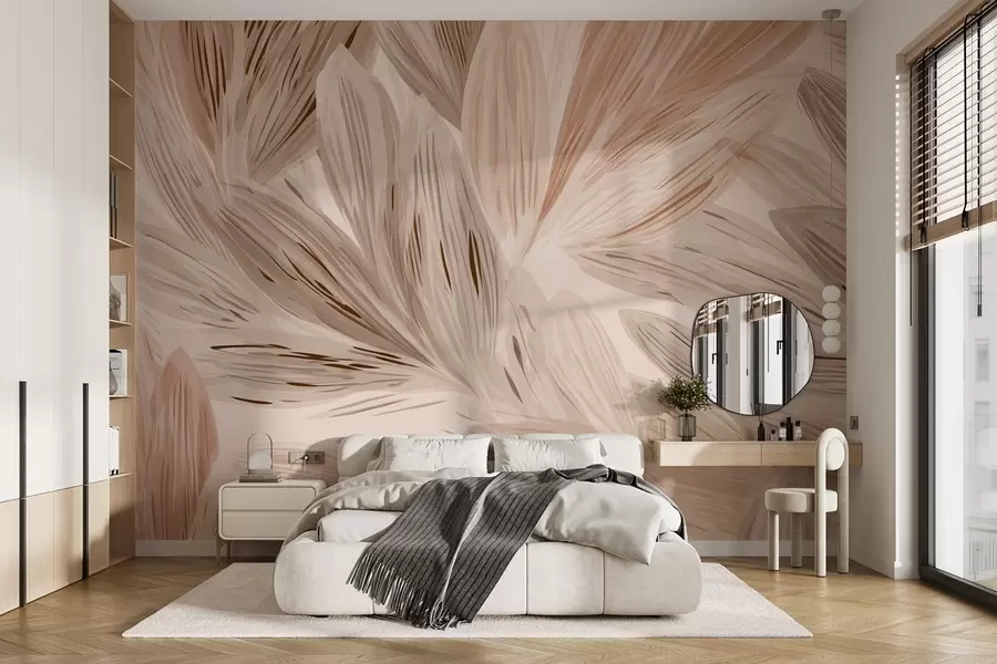 murais de parede Plantas bege, leve abstração em estilo aquarela w09127