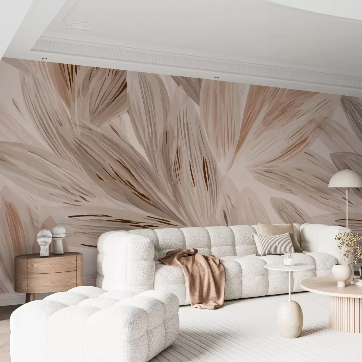 murais de parede Plantas bege, leve abstração em estilo aquarela w09127