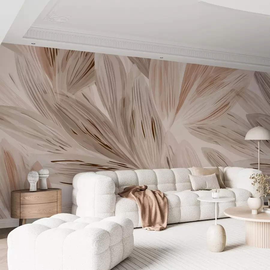 murais de parede Plantas bege, leve abstração em estilo aquarela w09127