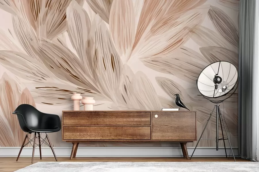 murais de parede Plantas bege, leve abstração em estilo aquarela w09127