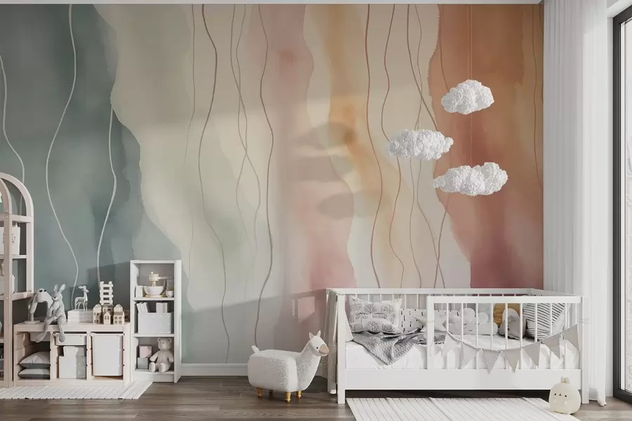 murais de parede Ondas abstratas de aquarela em cores quentes e frias w03989