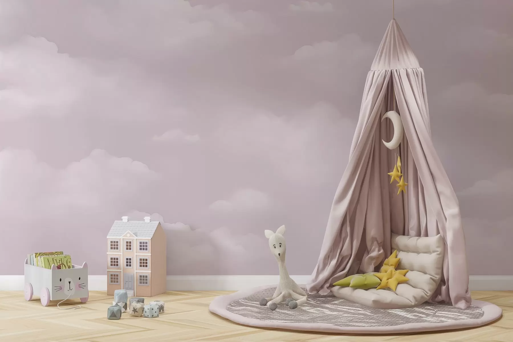 murais de parede Nuvens cor-de-rosa em delicados tons pastéis w03994v2