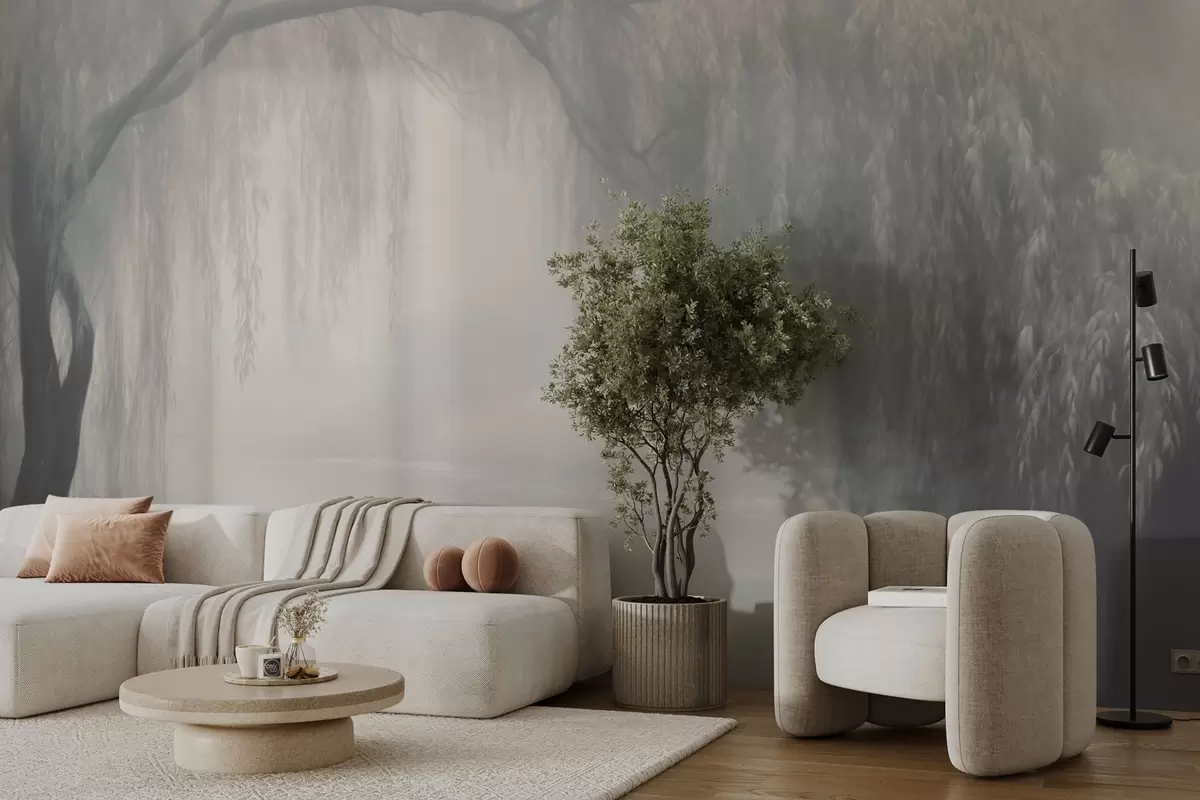 murais de parede Banco de salgueiros místicos na neblina da manhã w03995