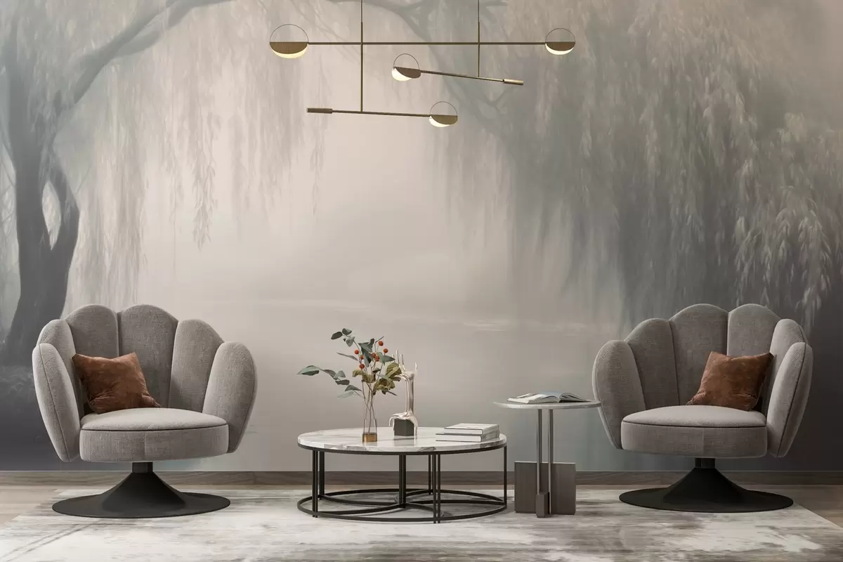 murais de parede Banco de salgueiros místicos na neblina da manhã w03995